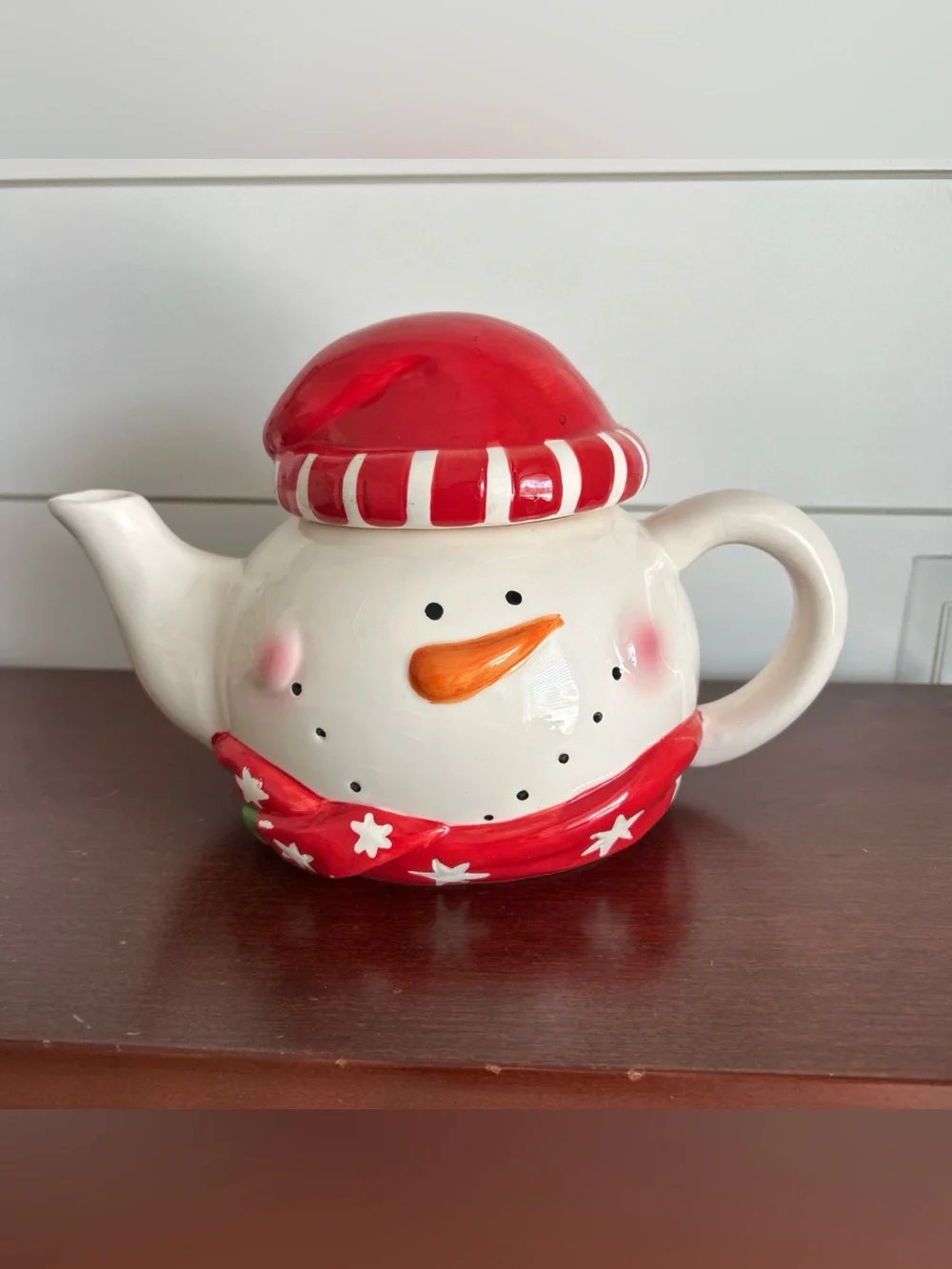 Festive Red Snowman Teapot - Holiday Home Decor